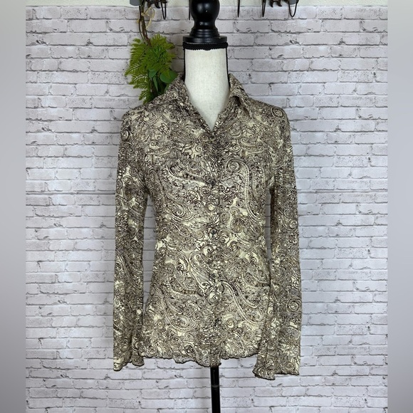 Vintage Rod’s Boho Lace Small Bell Sleeve Sheer Button Down - Picture 1 of 6